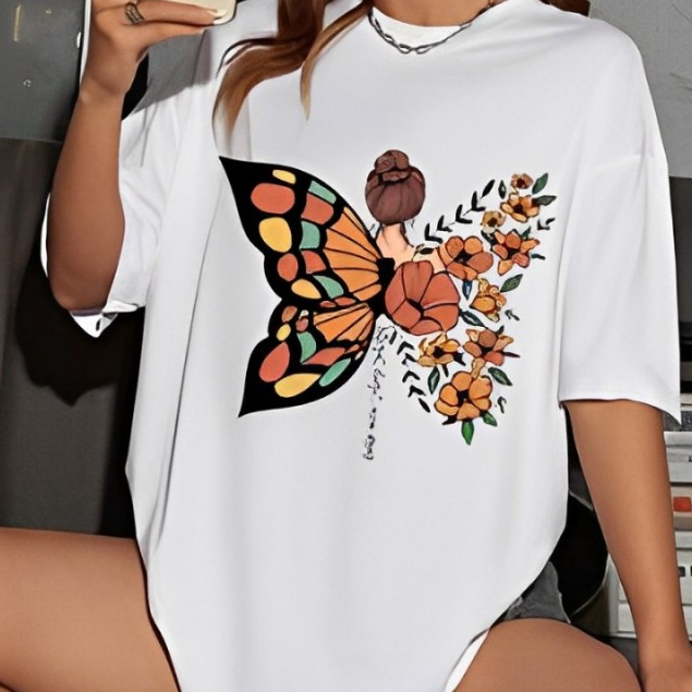 Camisa Feminina Estampada Ocasional Branco T Shirt Desenho Grafico Estampado em Oferta na Shopee