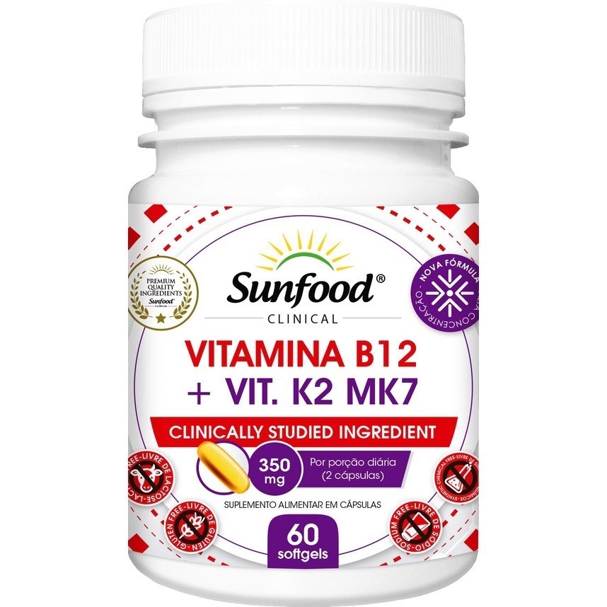 VITAMINA B12 + VITAMINA K2 MK7 350 MG 60 CÁPSULAS SUNFOOD