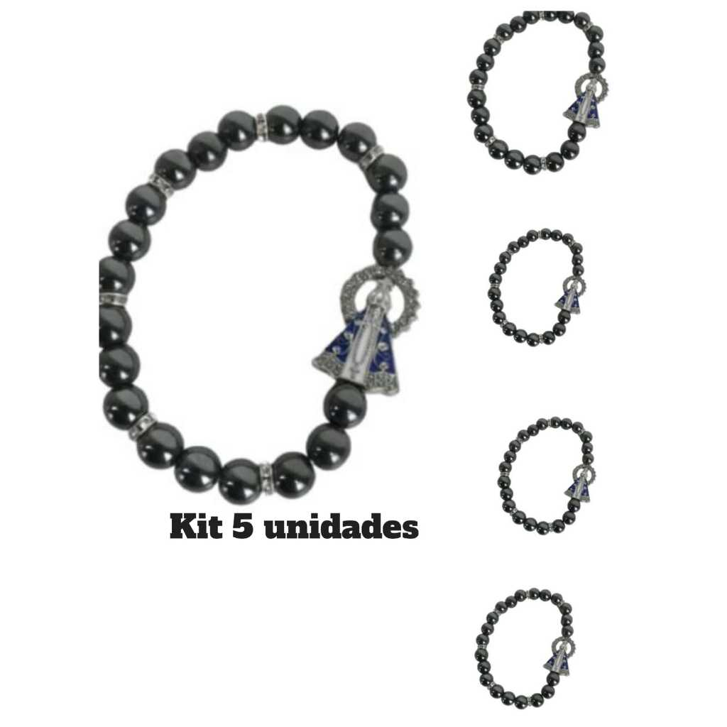 Kit 5 Pulseira De Hematita Católica de Nossa Senhora Aparecida