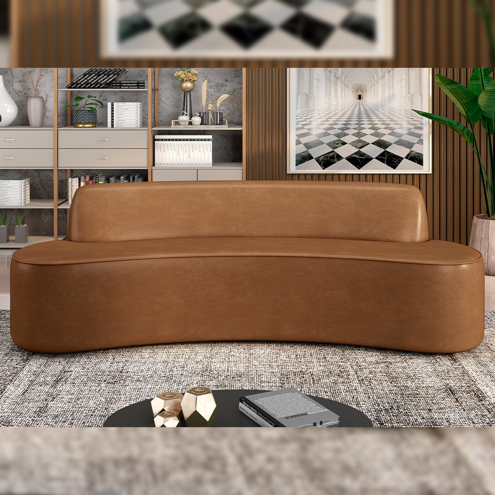 Sofá 3 Lugares Curvo Sala de Estar Living Cancún D02 Couríssimo Whisky 180 cm B-90 - Lyam Decor em Oferta na Shopee