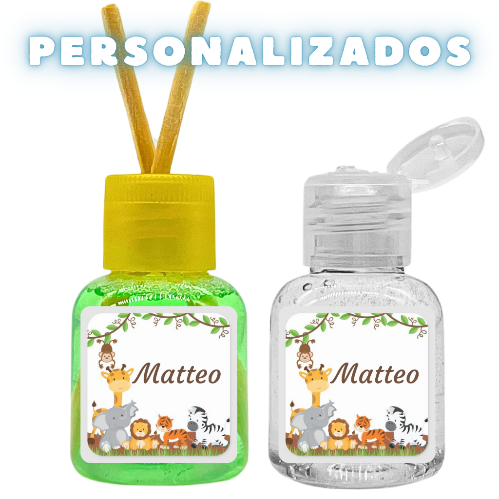 Kit 60 Lembrancinhas Safari Chá de Bebê Fraldas  30 Gel + 30 Aromatizador Personalizado