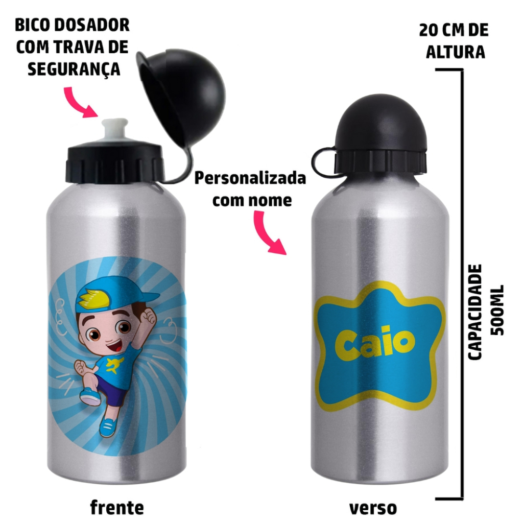 Garrafa Squeeze Infantil de alumínio  com 500ml  - Personalizada com nome -  Luccas Neto e Giovanna em Oferta na Shopee