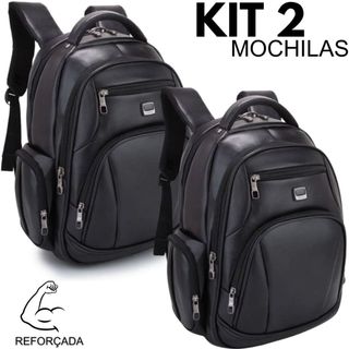 Kit 02 Mochilas Couro Escolar Reforçada Impermeável