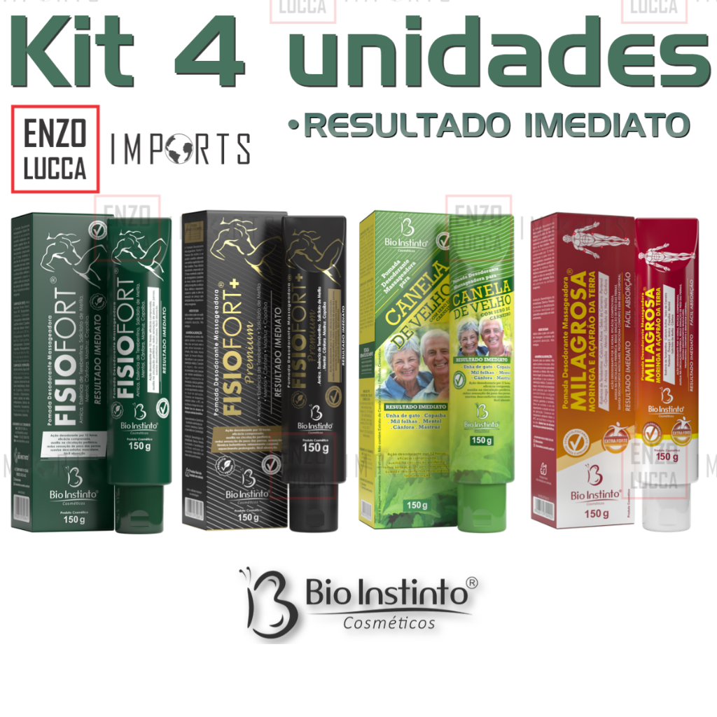 Kit 4 Pomadas Massageadoras 150g - BioInstinto Fisiofort Canela De Velho Milagrosa Fisiofort Premium