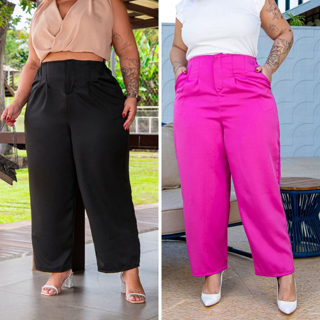 Calça De frio Feminina No Crepe Zara Sem Ziper Plus Size Social Elegancia 48 ao 54 All Curve