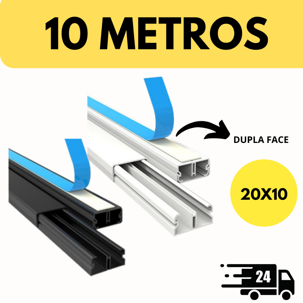 10 Metros Canaleta Organizador de Fios Preta Branca 20x10mm Sistema X Com Fita Adesiva e Divisoria em Oferta na Shopee