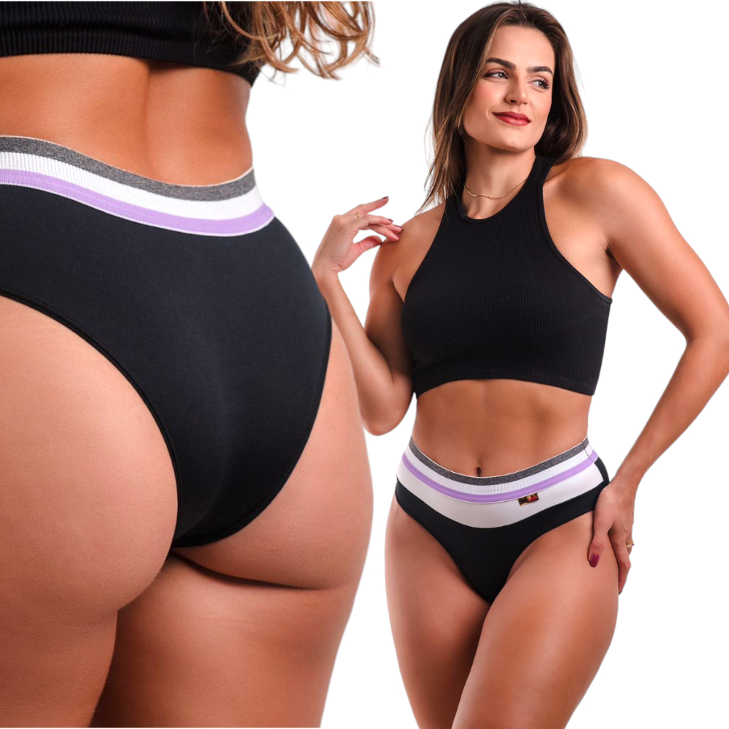 kit 5 Calcinhas Calcinha Conforto Com Elastico Na Cintura Alta Tarja Cós Alto Forro 100% Feminina