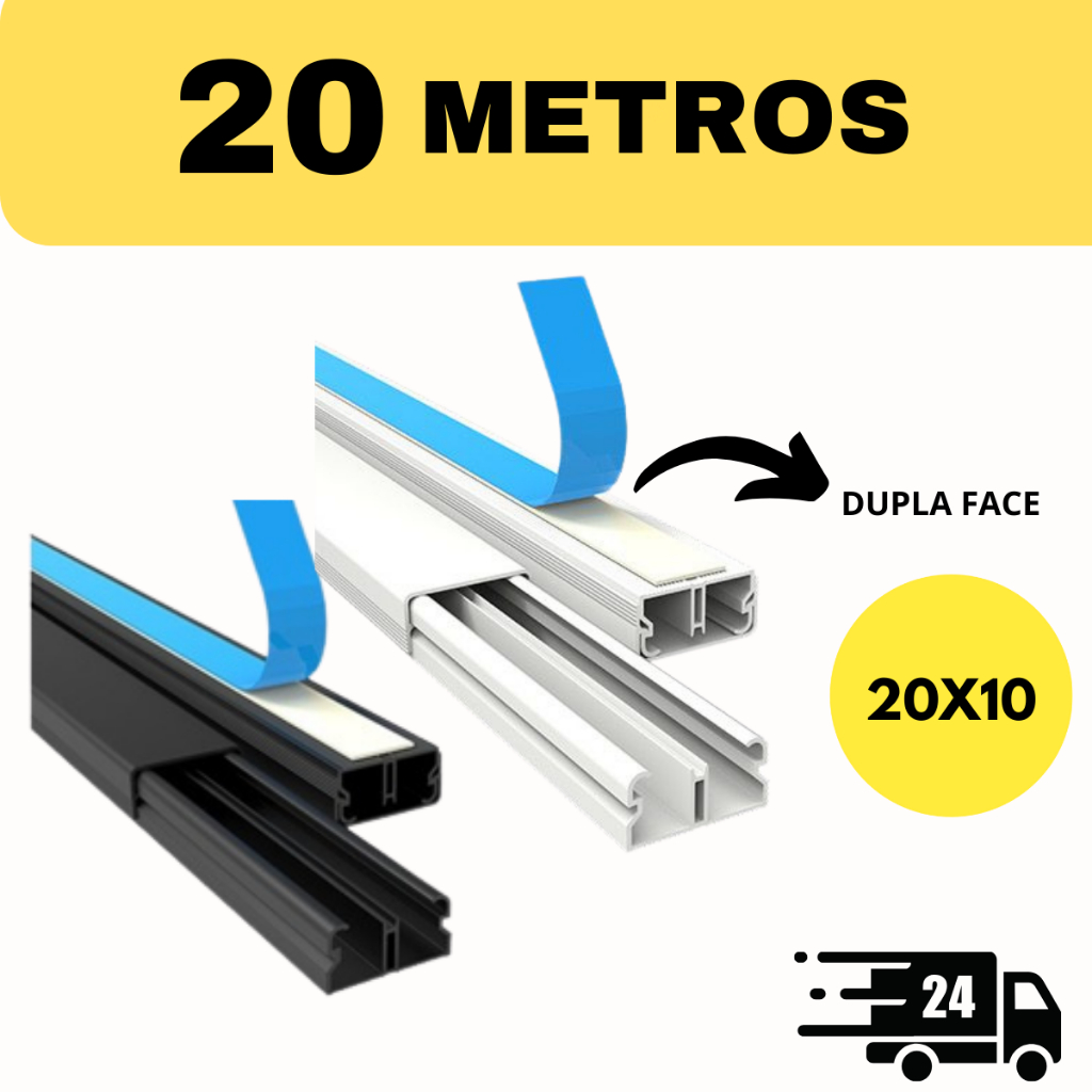 20 METROS Canaleta Sistema X C/ Fita Adesiva 20x10x1000 Mm Sem Divisoria Canaleta Parede em Oferta na Shopee