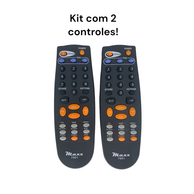 kit com 2 Controle Remoto Parabolica Elsys Preto 2.0 / 2.3 / 2.5 / 2.7-7901