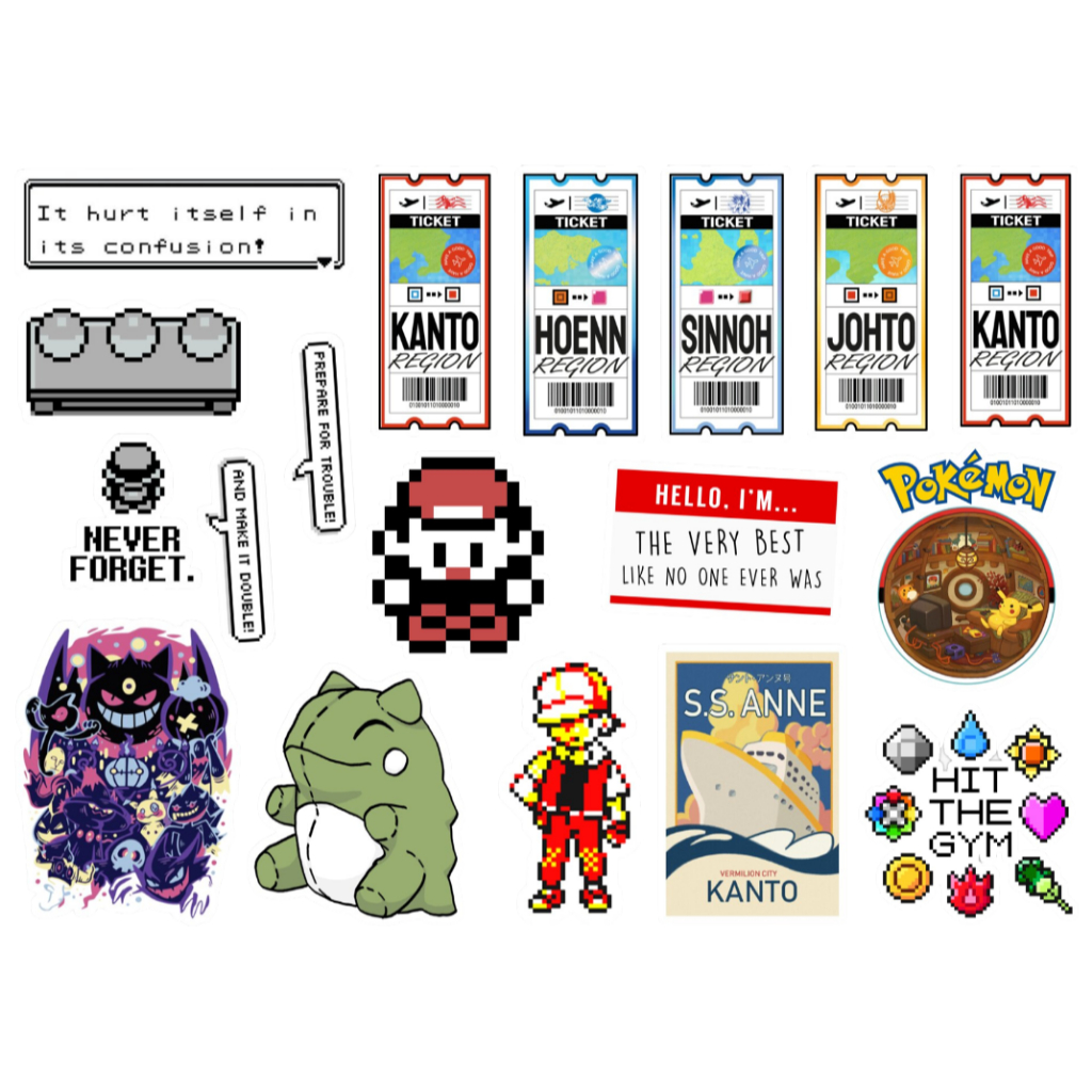 POKEMON 1 - CARTELA DE ADESIVOS (sem recorte, com recorte ou a prova d'água) em Oferta na Shopee