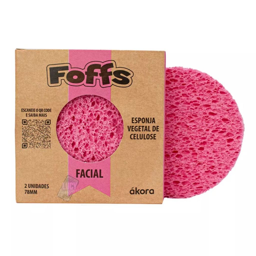 Esponja Para Limpeza Facial Foffs Esponja Vegetal de 100% Celulose Akora Cx. 2 unidades