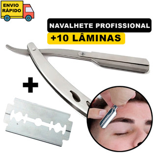 Kit Navalha Navalhete Com 10 Lâminas Profissional Para Barbear Para Cabeleireiros Barbeiro Salão