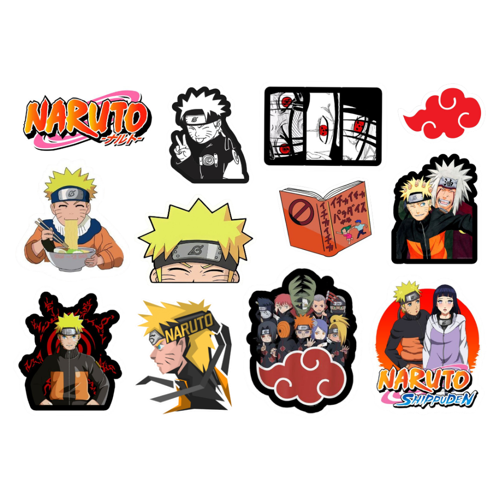 NARUTO 1 - CARTELA DE ADESIVOS (sem recorte, com recorte ou a prova d'água)