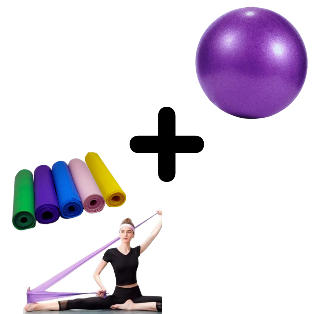 Kit Bola Suíça Pilates Pequena 25cm Fisio + Faixa Elástica Fisio Funcional Yoga Gestante Overball