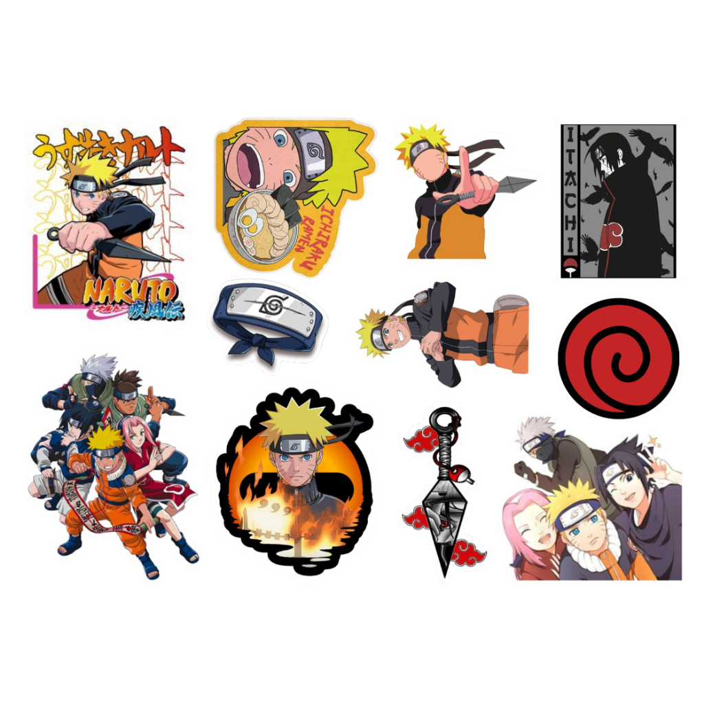 NARUTO 2 - CARTELA DE ADESIVOS (sem recorte, com recorte ou a prova d'água)