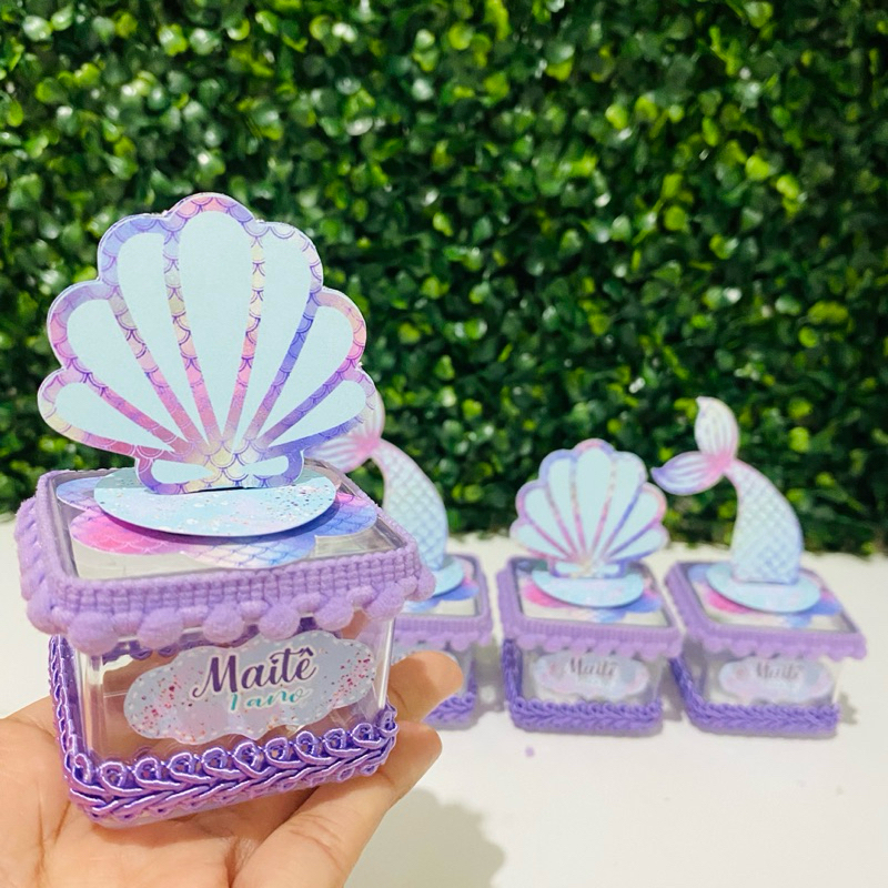 Kit 10 Caixas Acrílica 5x5 Sereia - Fundo do Mar Lembrancinha Personalizada Luxo | Festa Infantil