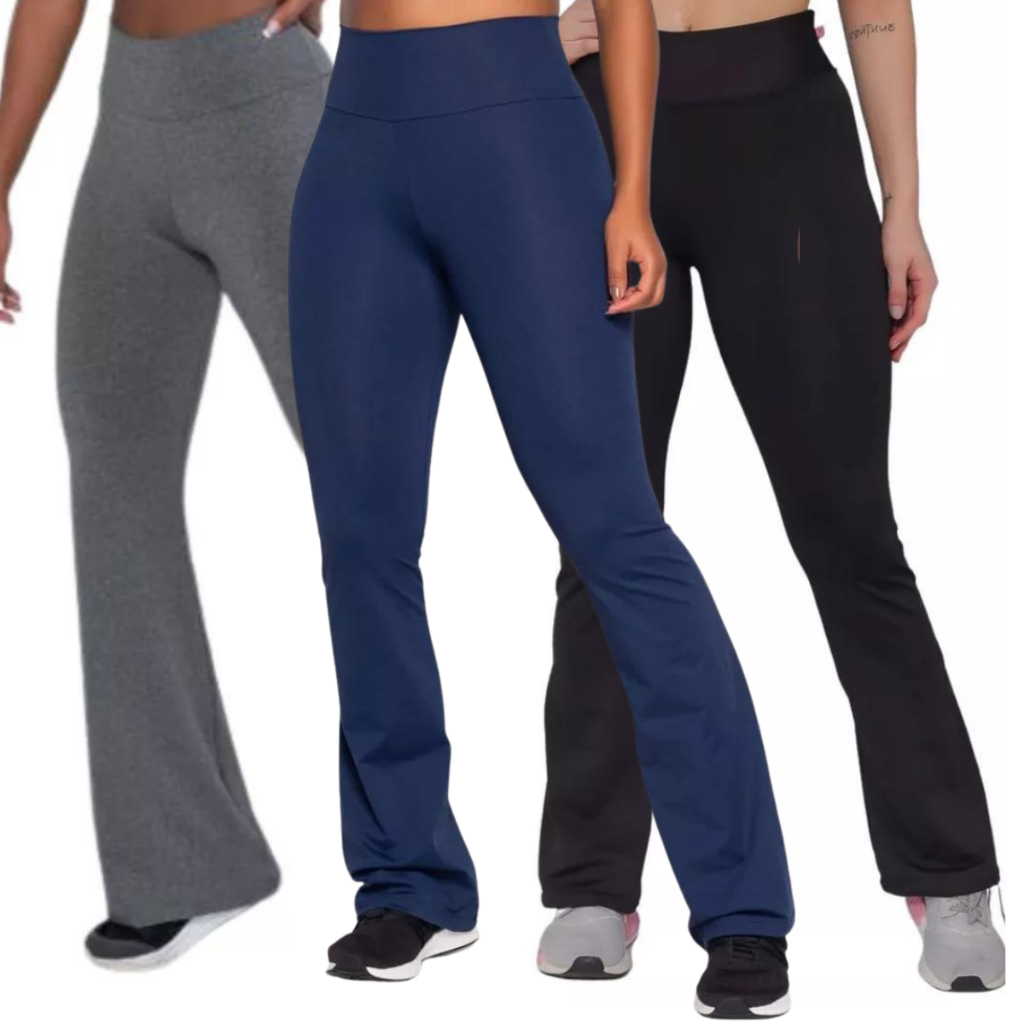 Kit 3 Legging Leg Flare Feminina Boca de Sino Bailarina Suplex Levanta Bumbum em Oferta na Shopee