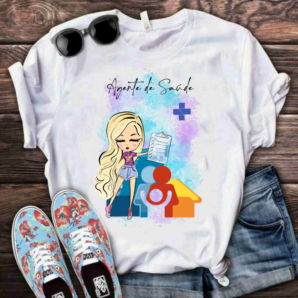 T-Shirt Adulto - PROFISSÕES DA SAÚDE - Ag da Saúde, Enfermeira, Téc de Enfermagem, Farmácia, Radiologia e Hemoterapeuta