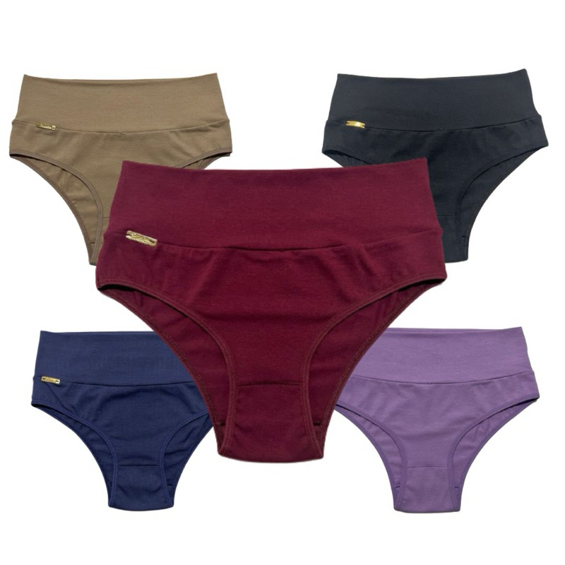 Kit 5 Calcinha Gabby em Algodão de Boa Qualidade Cós Duplo Dobrado em Oferta na Shopee