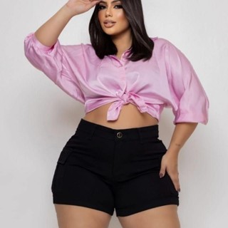 Short cargo Jeans Feminino Plus Size Com Lycra Tamanho Grande 46/54 em Oferta na Shopee