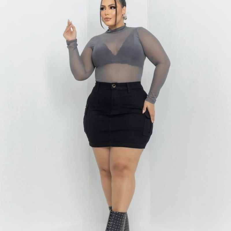 Saia cargo jeans Plus size com lycra tamanho Grande 46a 54 em Oferta na Shopee