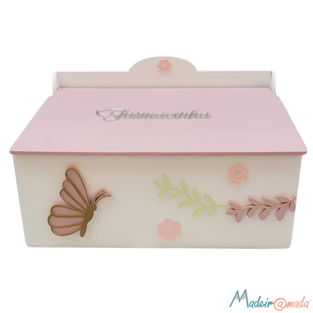 Farmacinha Organizadora Jardim Encantado flores e Borboletas Kit higiene Menina rosê Personalizável