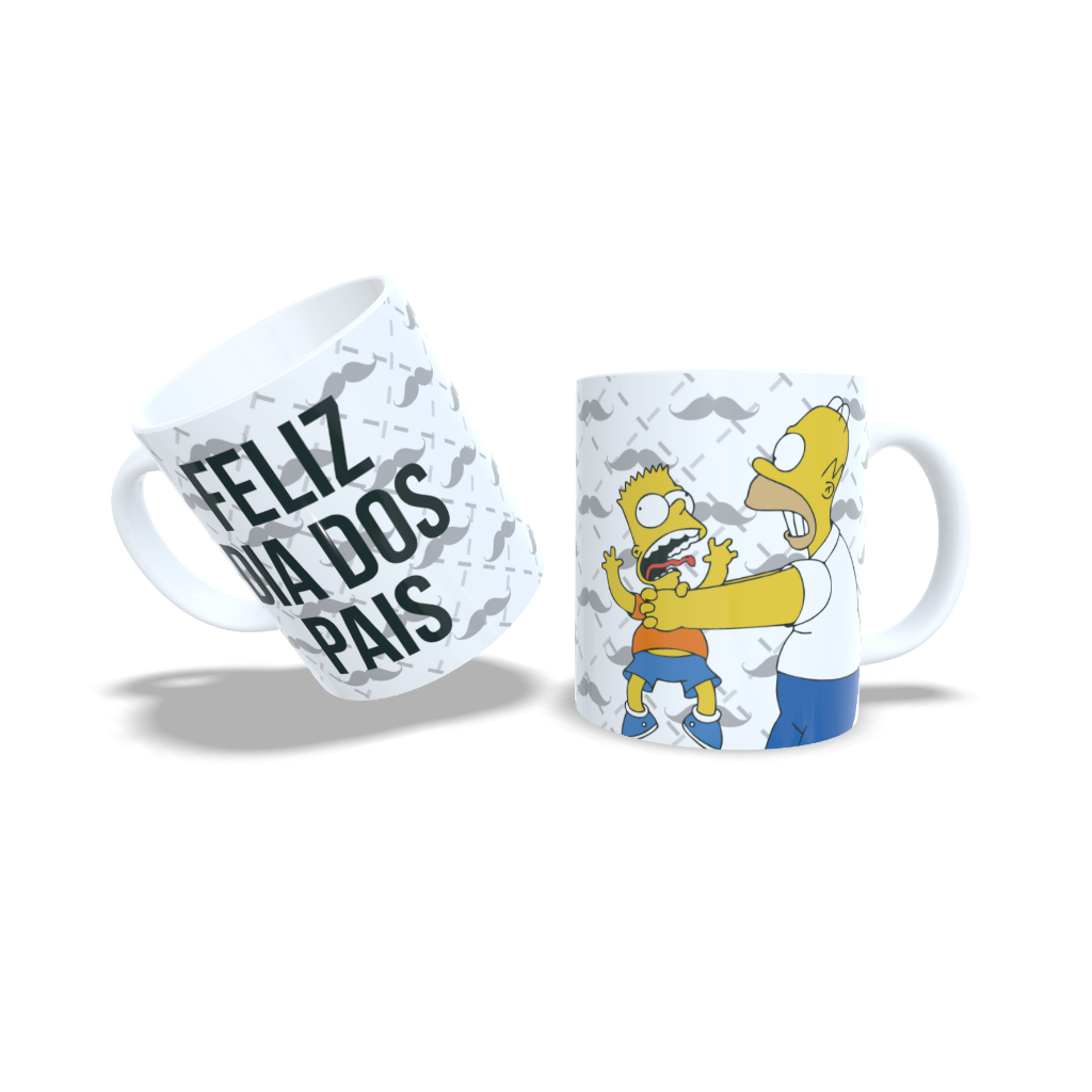 Caneca de Cerâmica/Porcelana 325ml - Dia dos Pais - Feliz di dos pais Homer Simpson Bart Simpson