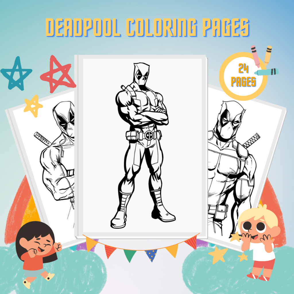 Kit 24 Desenhos Para Pintar E Colorir Deadpool - Folha A4 ! 1 Por Folha!