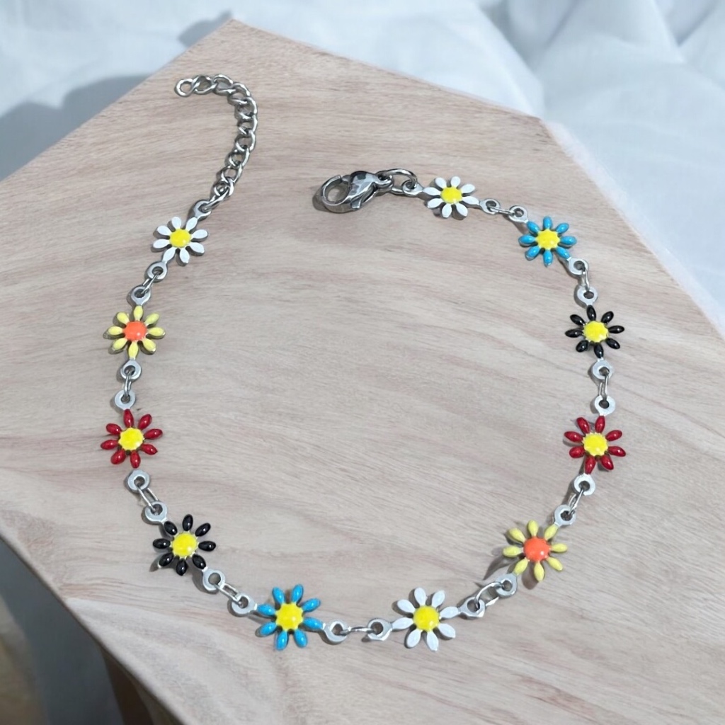Pulseira Feminina Aço Inoxidável Com Florzinhas em Oferta na Shopee