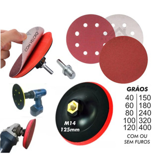 Kit 20 Discos Lixa 125mm + Suporte De Boina Furadeira Lixadeira Adaptador M14 com Velcro em Oferta na Shopee