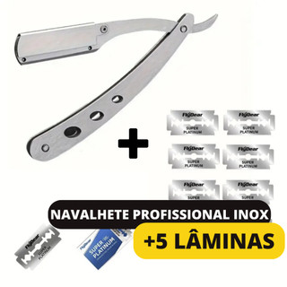 Kit Navalha Navalhete Profissional Barbeiro + Lâminas Aço Inox Para Barba E Cortar Cabelo