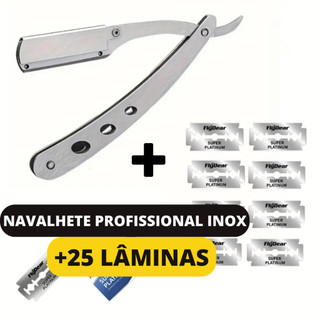 Kit Navalhete Profissional Aço Inox Navalha De Barbeiro Com 25 Lâminas Para Barba Cabelo Pezinho Sobrancelha