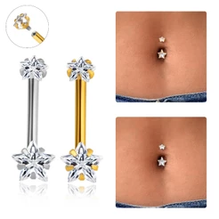 Piercing Umbigo Aço Cirúrgico Banana 2 Pedras Zircônia Cravejada Estrela