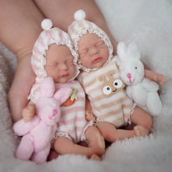 Brastoy Bebê Reborn Boneca Silicone Sólido Suave Gêmeos Menina e Menino Original 15cm