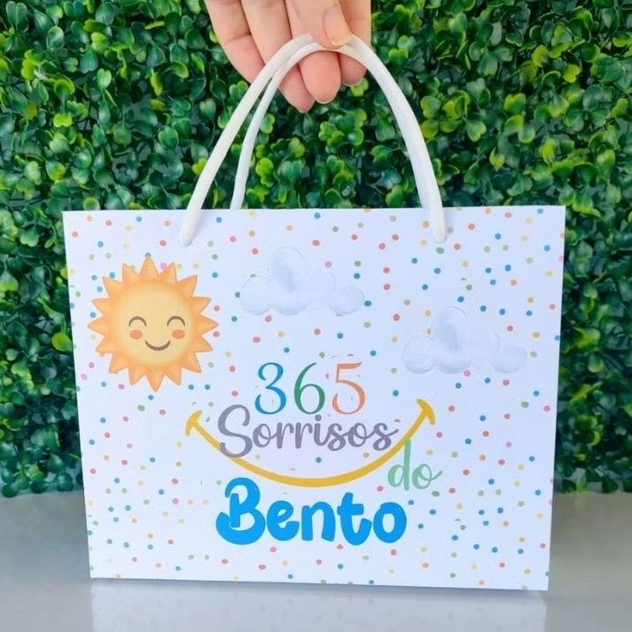 Sacolinha Personalizada 365 Sorrisos 20 cm | Festa Infantil | Lembrancinha Personalizada | Sacolinha com alça