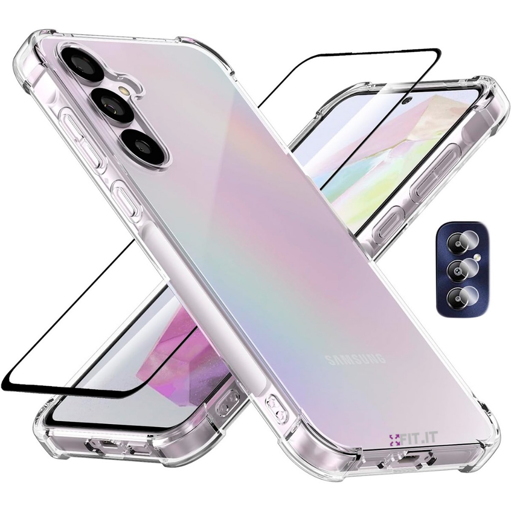 Kit 3x1 Capa Case Antiqueda Anti-Shock para Galaxy M35 + Película 3D Vidro Frontal + Película Câmera
