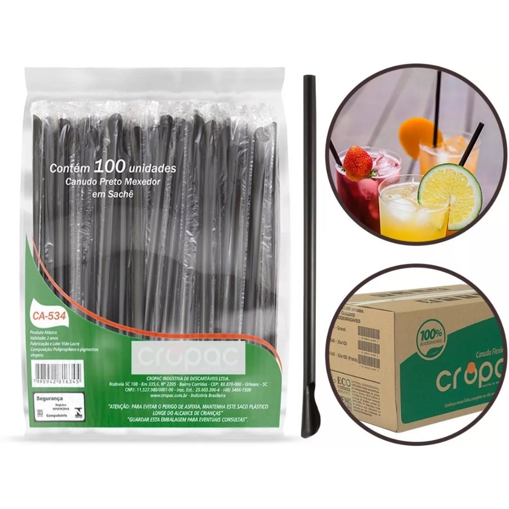 Canudo Canudinho Colher Mexedor Caixa 1200 Und Para Caipirinha Bebidas Suco Refrigerante 5,8mm