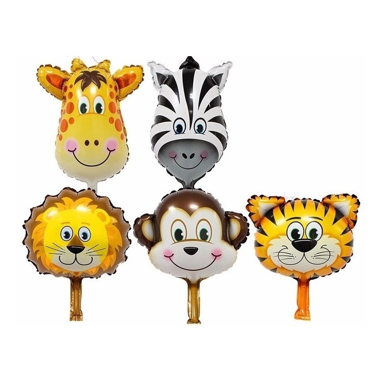 15 Balão Metalizado Animais Safari Centro Mesa 32cm + Bombinha de Ar