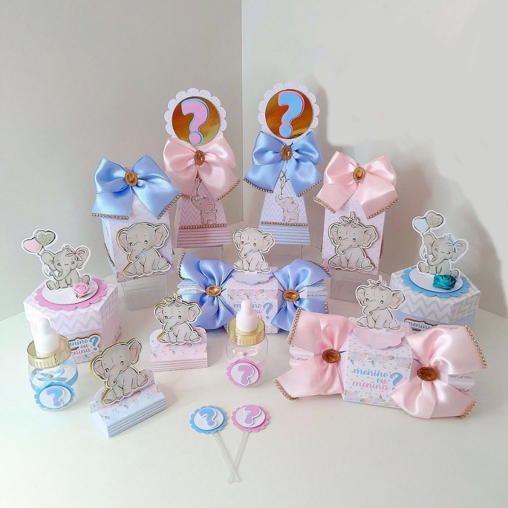 kit com 30 ,20 ou 15 mimos personalizados Caixinhas para Aniversario  TEMA; CHA REVELAÇAO ROSA E AZUL / cod.215