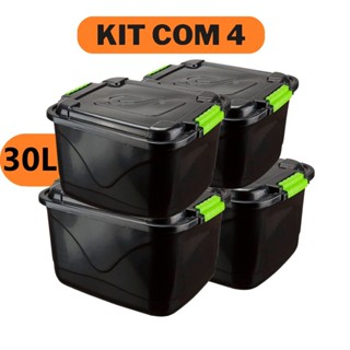 Kit 4 Caixas Cesto Organizador 30 Litros Grande Com Tampa Multiuso Armazenamento Para Brinquedos Ferramentas Livros em Oferta na Shopee