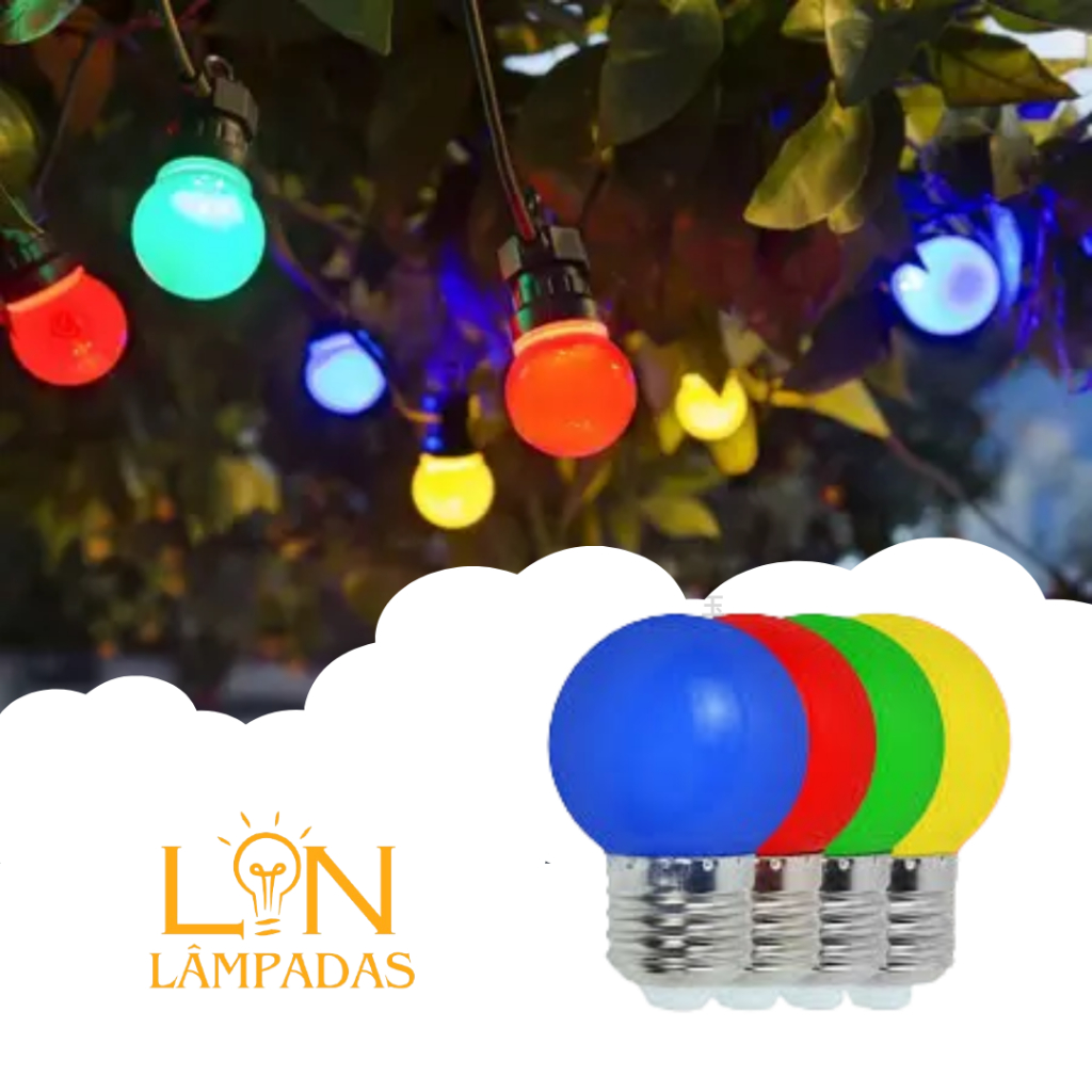 Lampada Bolinha Colorida Led 1w 110V-220V Bocal E27 Vermelho/Azul/Amarelo/Verde