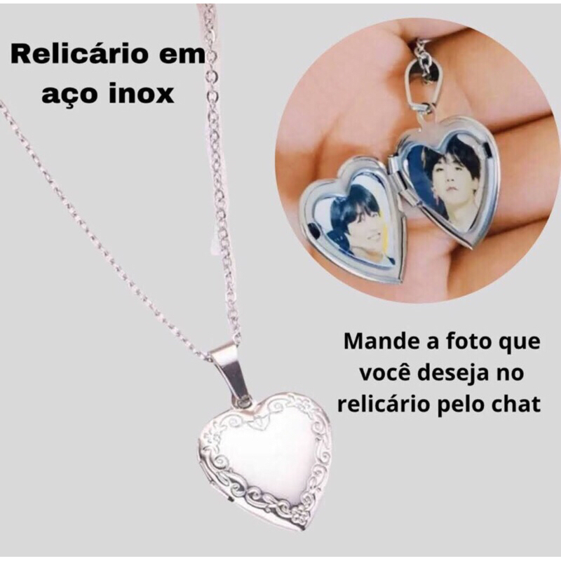 Cordão Em Aço Inox Fotos Relicário Personalizado Medalhão Com Pingente Com Foto BTS Army Pingente Abre Colar De Coração