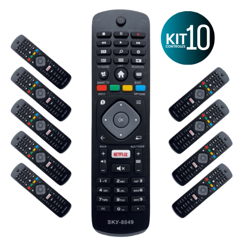 Kit 10 Controle Remoto Para Tv Philips Lcd Led Smart  tecla Netflix