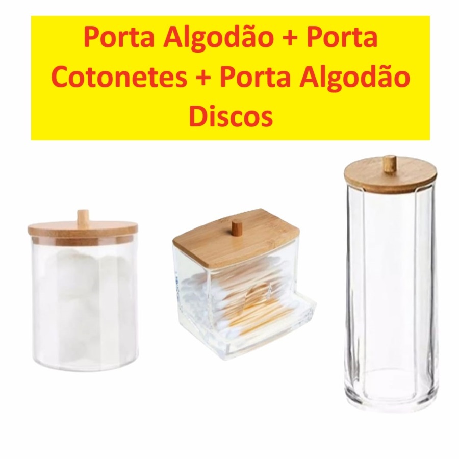 Conjunto Porta Cotonete E Algodão Em Acrílico Transparente Com Tampa De Bambu Util E Simples Resistente Utilmix em Oferta na Shopee