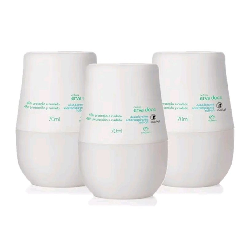 Kit com 03 Desodorantes Antitranspirante Roll On Erva doce, algodão, ameixa, alecrim 70 ml em Oferta na Shopee