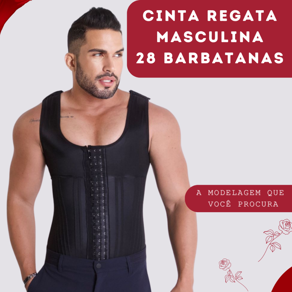 Cinta Modeladora Masculina Regata 28 barbatanas pós cirúrgica alta compressão
