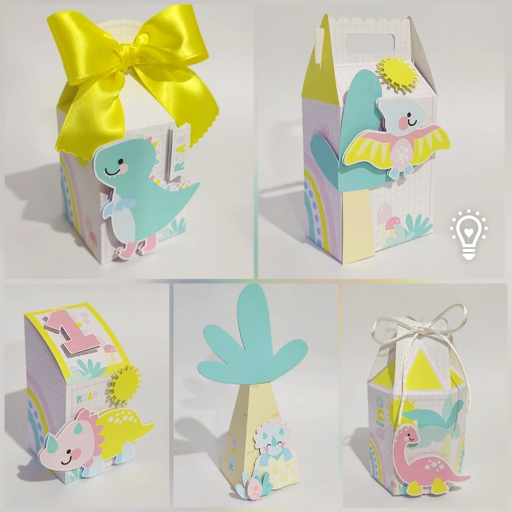 kit com 30 ,20 ou 15 mimos personalizados Caixinhas para Aniversario  TEMA; DINOSSAURO MENINA / cod.332
