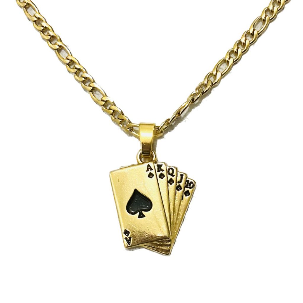 Pingente Baralho Zé Pilintra Orixá Entidade Banhado a Ouro 18k + corrente 60cm Umbanda Candomblé