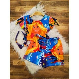 Conjunto Menina Infantil Malu Temático Barbie RF02 +Short