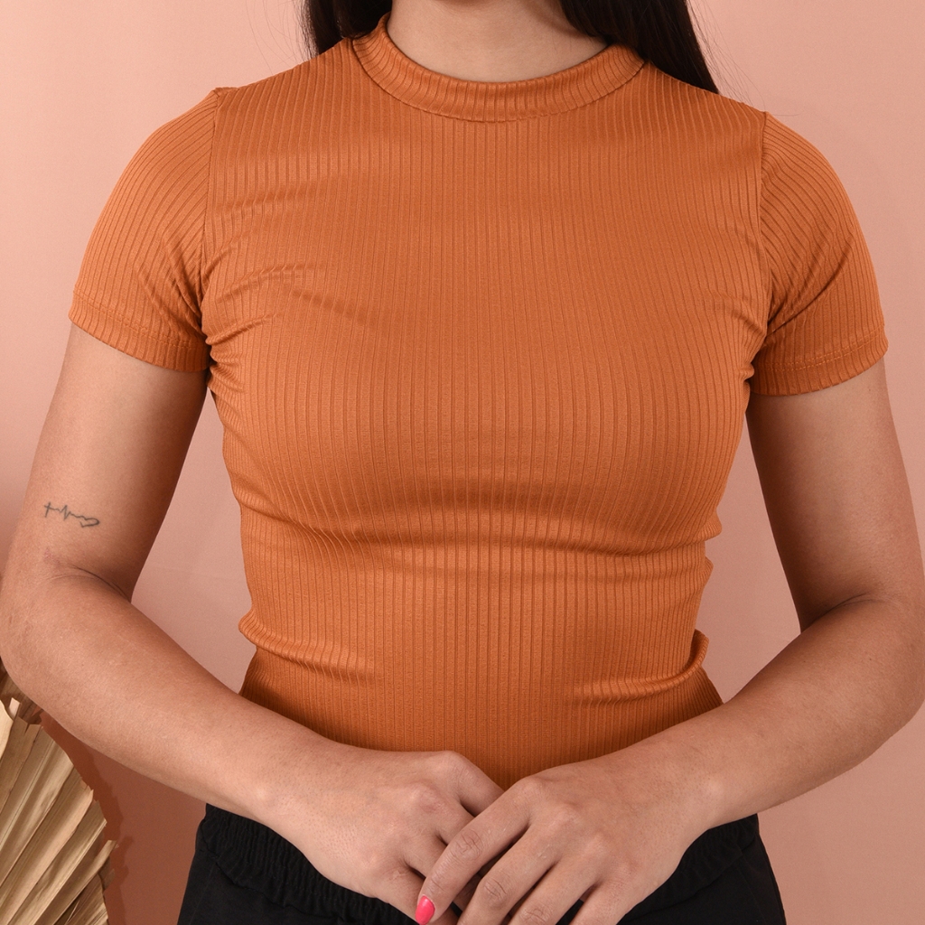 Blusa Feminina Blusinha Canelada Manga Curta Elastano Atacado